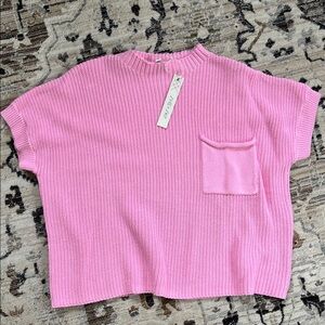 Pink Knit Short Sleeve Sweater